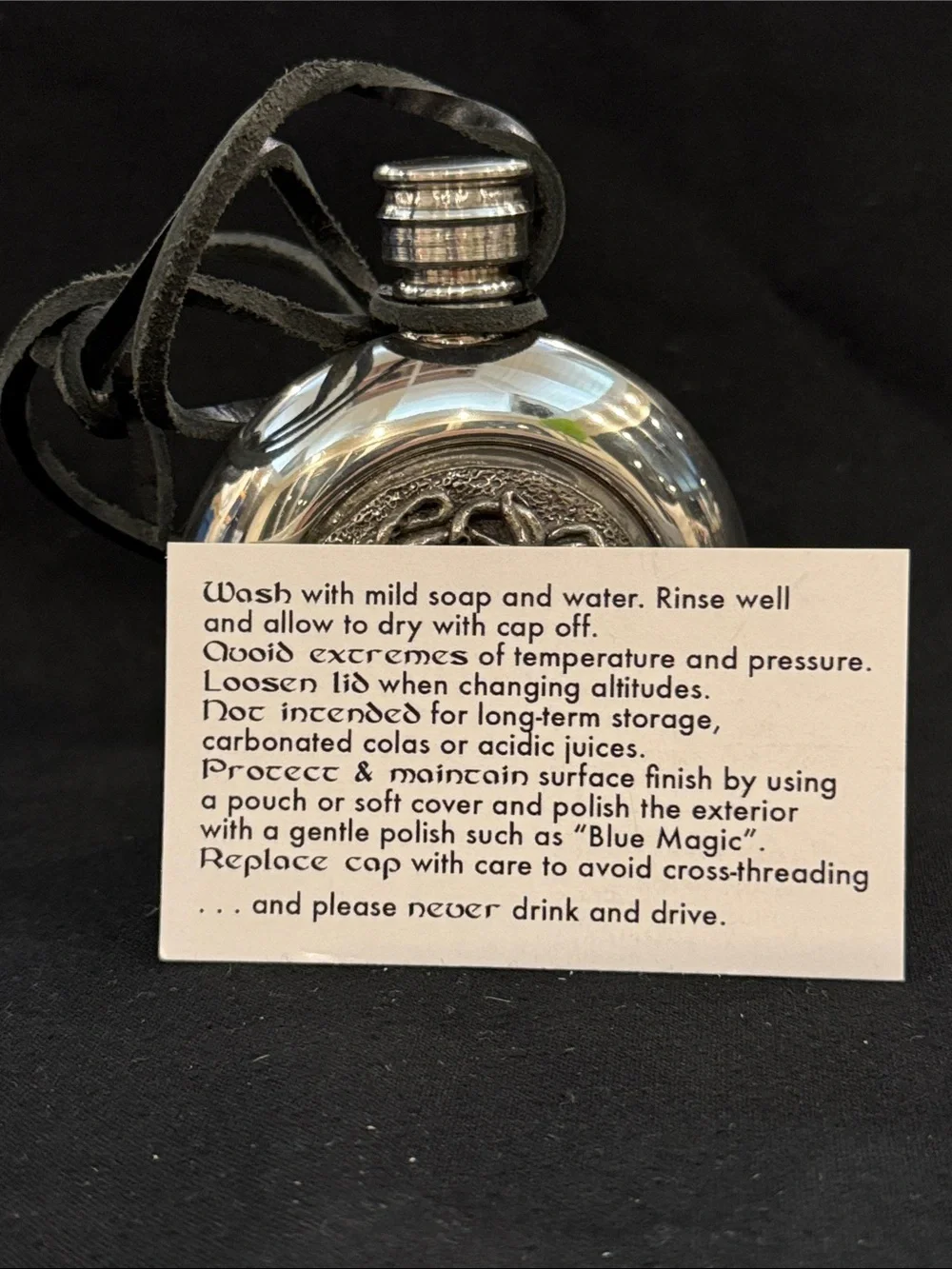 NIB Singletree Octopus Emblem Fine Pewter Flask Necklace - Silver